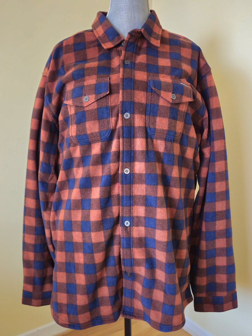 Eddie Bauer Rust Red and Blue Plaid Lightweight Shirt Jacket